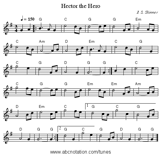 Hector the Hero - staff notation