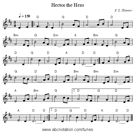 Hector the Hero - staff notation