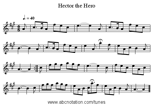 Hector the Hero - staff notation