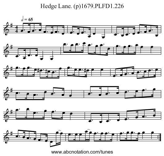Hedge Lane. (p)1679.PLFD1.226 - staff notation