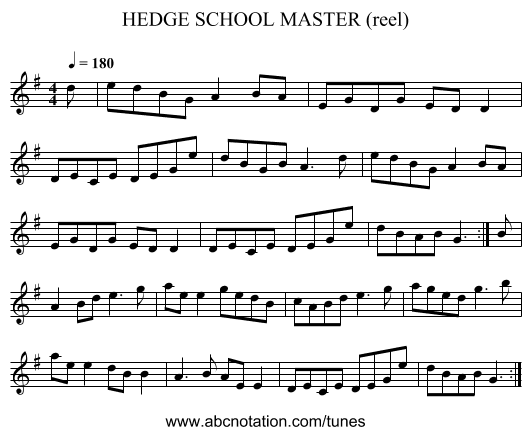 HEDGE SCHOOL MASTER (reel) - staff notation