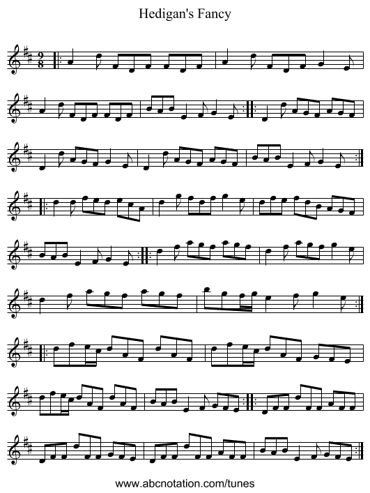 Hedigan's Fancy - staff notation