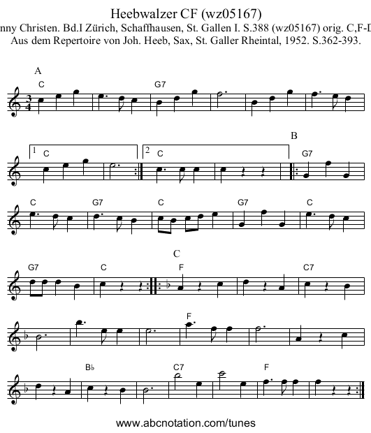Heebwalzer CF (wz05167) - staff notation