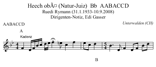 Heech obÃ¤ (Natur-Juiz)  Bb  AABACCD - staff notation