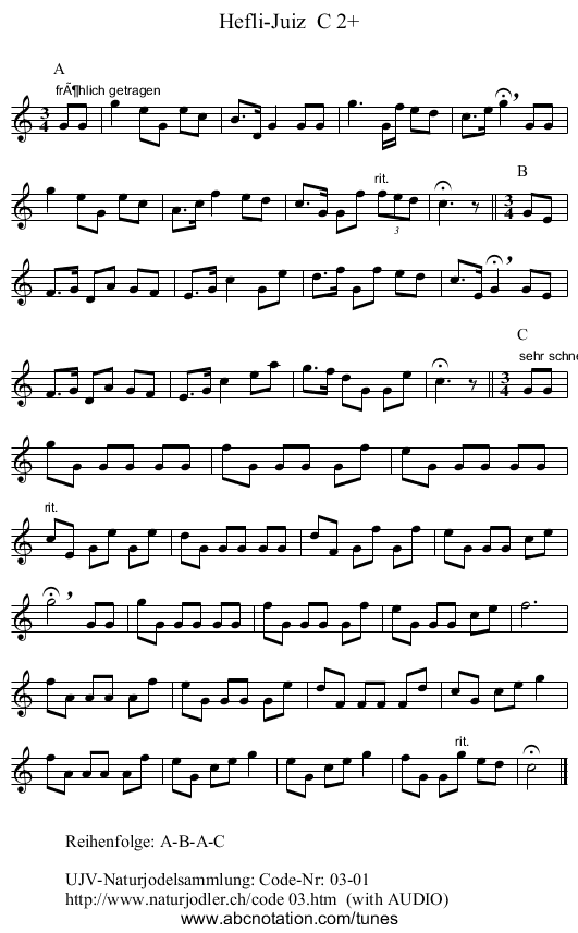 Hefli-Juiz C 2+ - staff notation