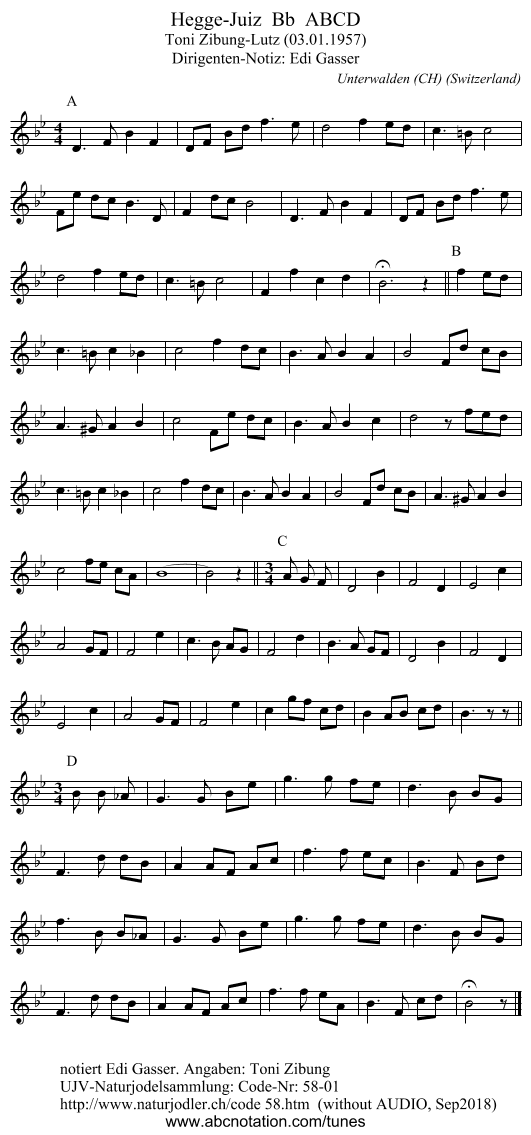 Hegge-Juiz Bb ABCD - staff notation