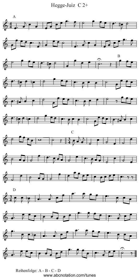Hegge-Juiz C 2+ - staff notation