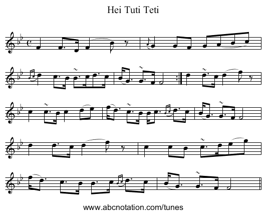Hei Tuti Teti - staff notation