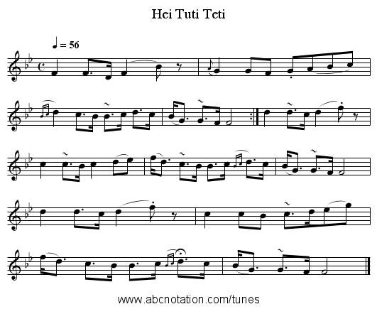 Hei Tuti Teti - staff notation