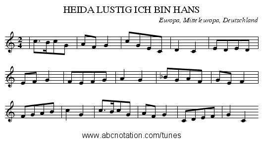 HEIDA LUSTIG ICH BIN HANS - staff notation