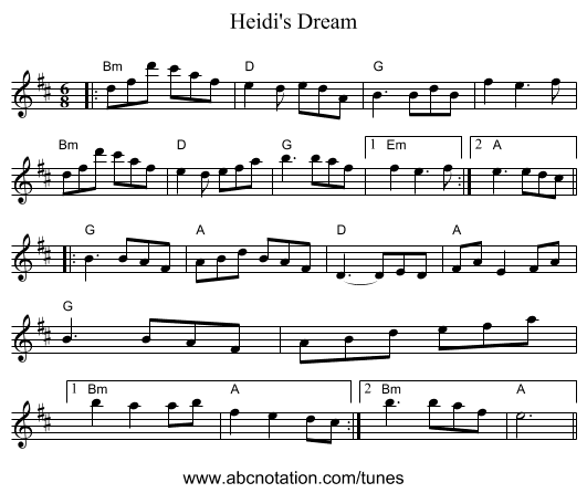 Heidi's Dream - staff notation