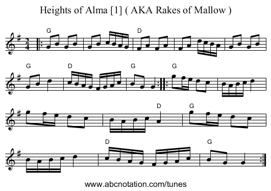Heights of Alma [1] ( AKA Rakes of Mallow ) - staff notation