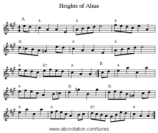 Heights of Alma - staff notation