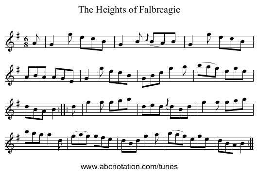 Heights of Falbreagie, The - staff notation