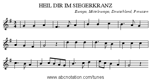 HEIL DIR IM SIEGERKRANZ - staff notation