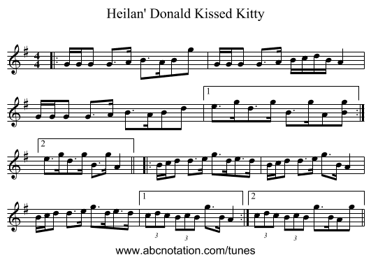 Heilan' Donald Kissed Kitty - staff notation