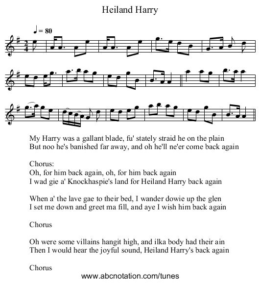 Heiland Harry - staff notation