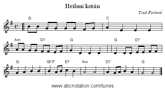 Heilani kotiin - staff notation
