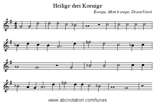 Heilige drei Koenige - staff notation