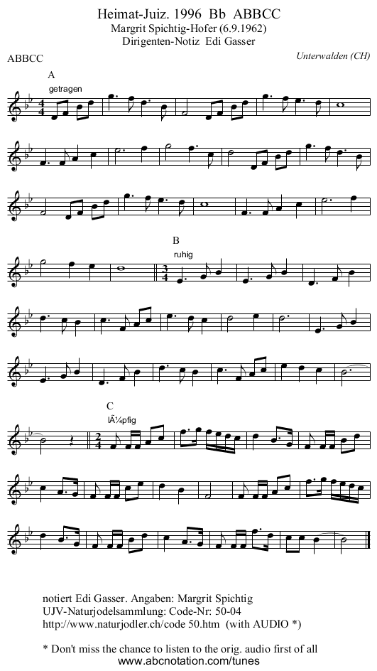 Heimat-Juiz. 1996 Bb ABBCC - staff notation