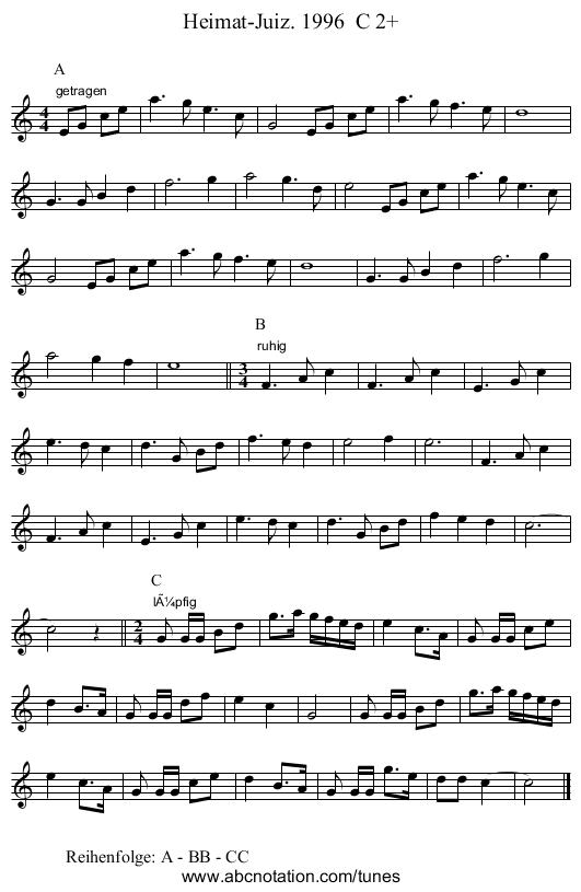 Heimat-Juiz. 1996  C 2+ - staff notation