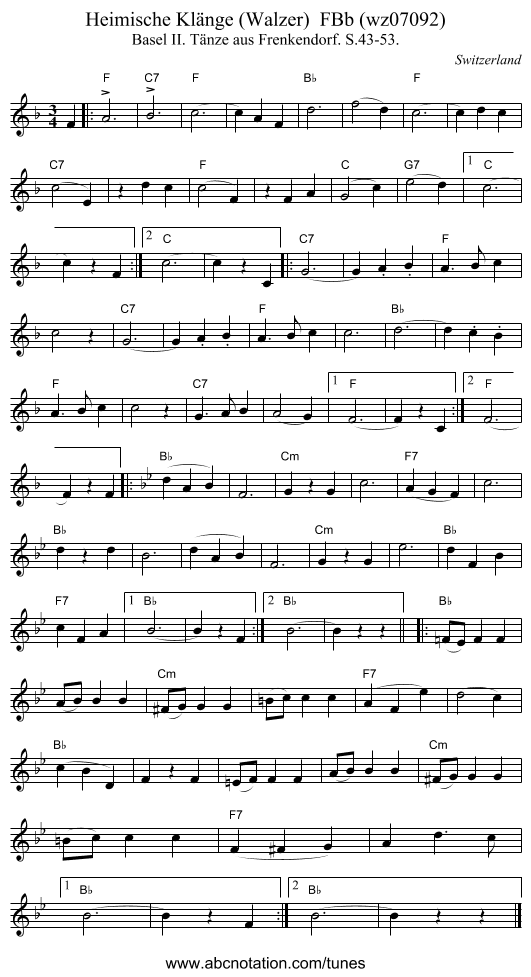 Heimische Klänge (Walzer)  FBb (wz07092) - staff notation