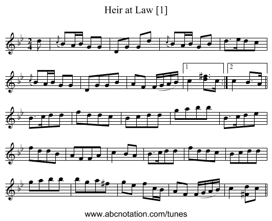 Heir at Law [1] - staff notation