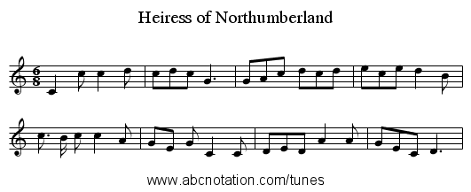 Heiress of Northumberland - staff notation