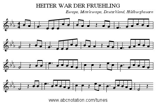 HEITER WAR DER FRUEHLING - staff notation