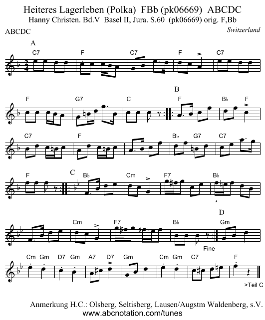 Heiteres Lagerleben (Polka) FBb (pk06669) ABCDC - staff notation