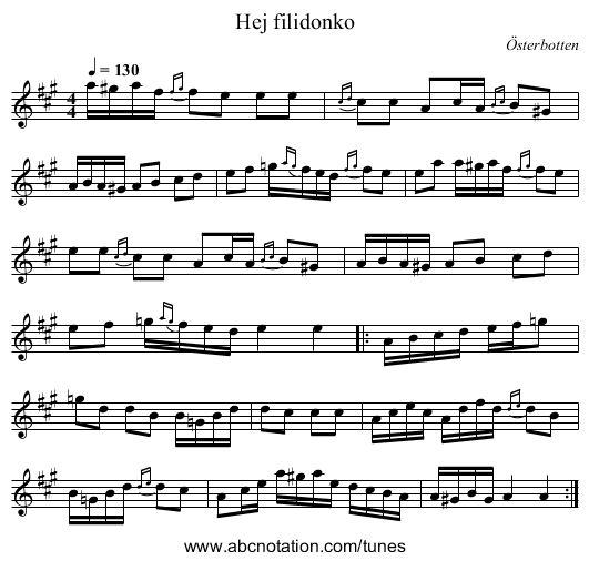 Hej filidonko - staff notation
