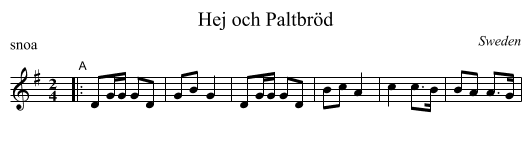 Hej och Paltbr&ouml;d - staff notation