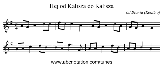 Hej od Kalisza do Kalisza - staff notation