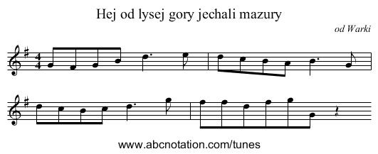 Hej od lysej gory jechali mazury - staff notation