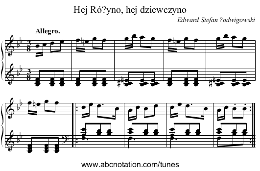 Hej Ró?yno, hej dziewczyno - staff notation
