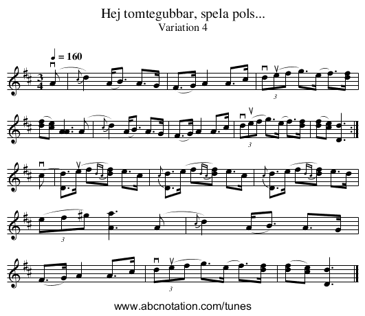 Hej tomtegubbar, spela pols... - staff notation