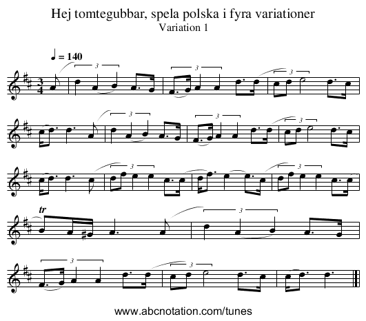 Hej tomtegubbar, spela polska i fyra variationer - staff notation