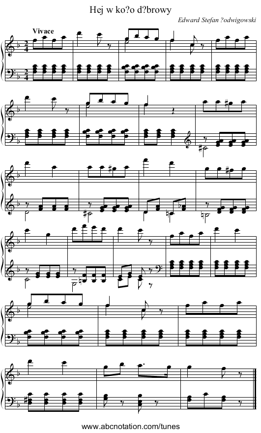 Hej w ko?o d?browy - staff notation