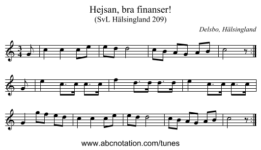 Hejsan, bra finanser! - staff notation
