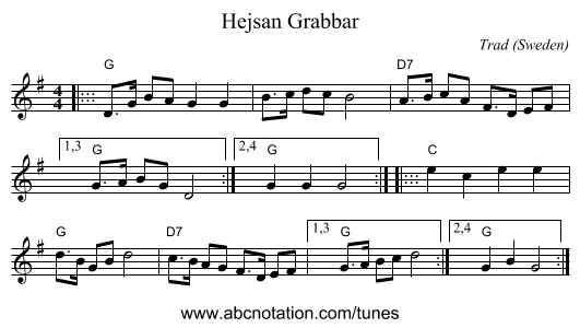 Hejsan Grabbar - staff notation