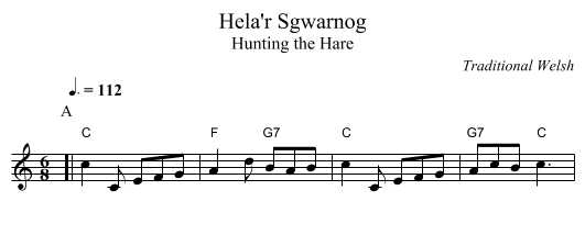 Hela'r Sgwarnog - staff notation