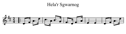 Hela'r Sgwarnog - staff notation
