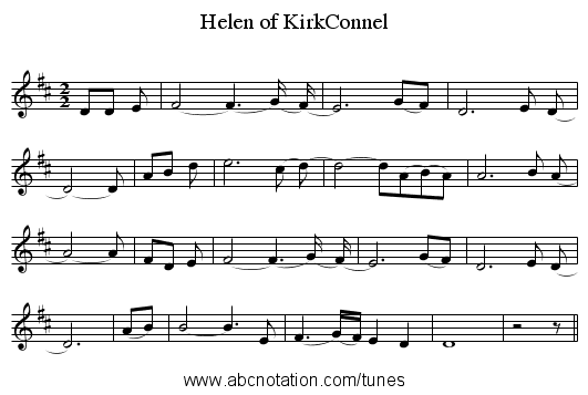 Helen of KirkConnel - staff notation