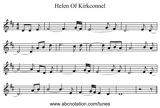 Helen Of Kirkconnel - staff notation