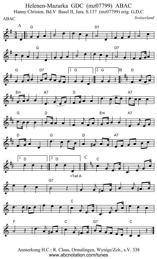 Helenen-Mazurka  GDC  (mz07799)  ABAC - staff notation