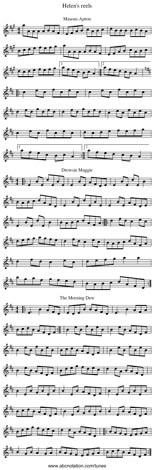 Helen's reels - staff notation