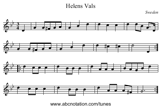 Helens Vals - staff notation