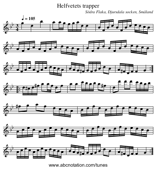 Helfvetets trapper - staff notation
