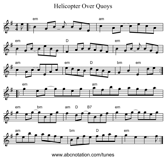 Helicopter Over Quoys - staff notation