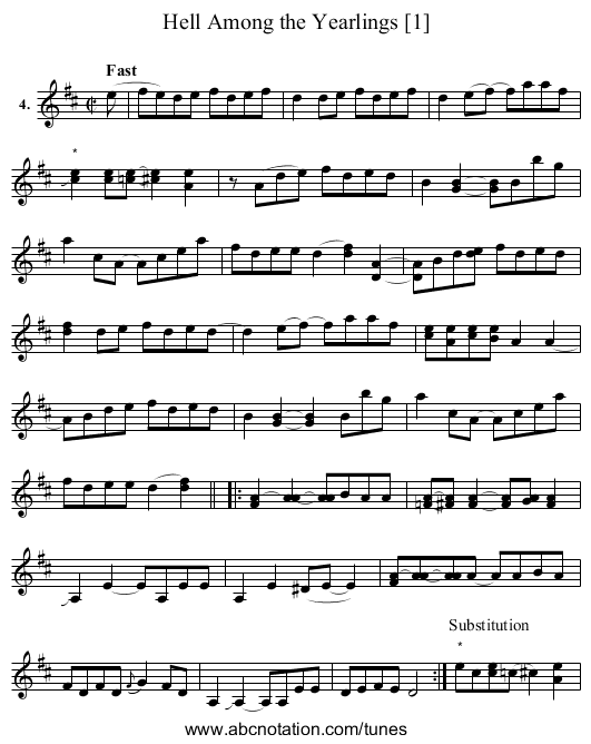 Hell Among the Yearlings [1] - staff notation